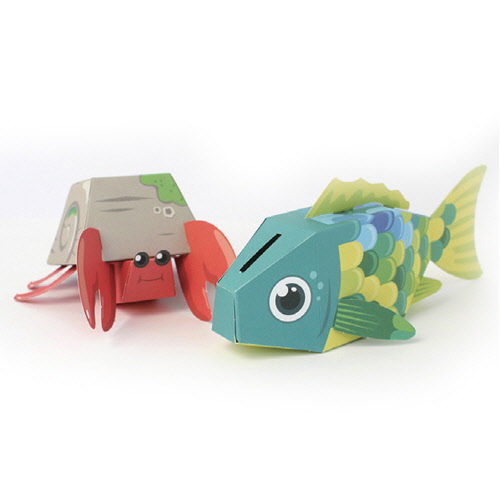 동물 페이퍼토이 물고기,소라게