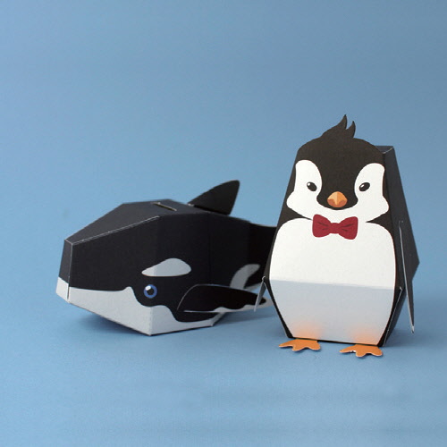 동물 페이퍼토이 고래,펭귄